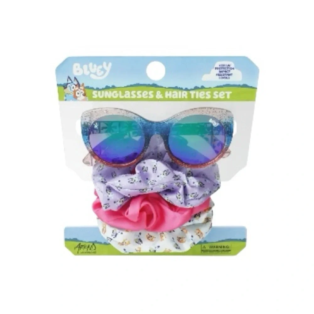 Bluey Sparkle Sunglasses & Scrunchies Set - Blue and Pink